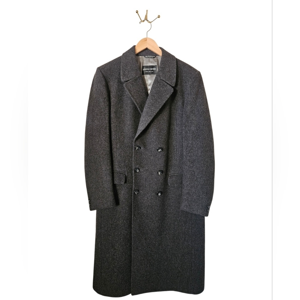 Vintage Pierre Cardin 70's Womens Gray Double Breasted Wool Overcoat Size XL